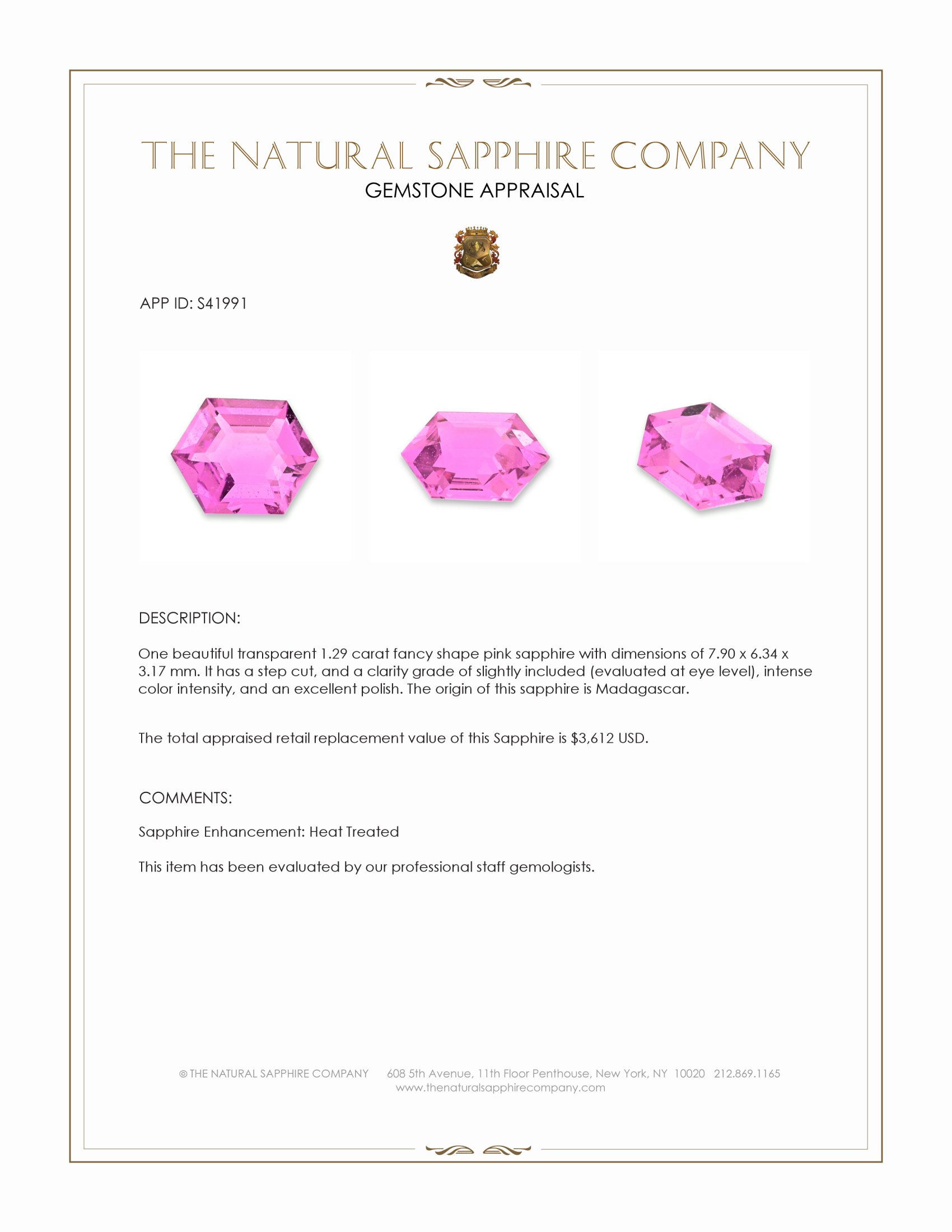 1.29 Ct. Pink Sapphire from Madagascar