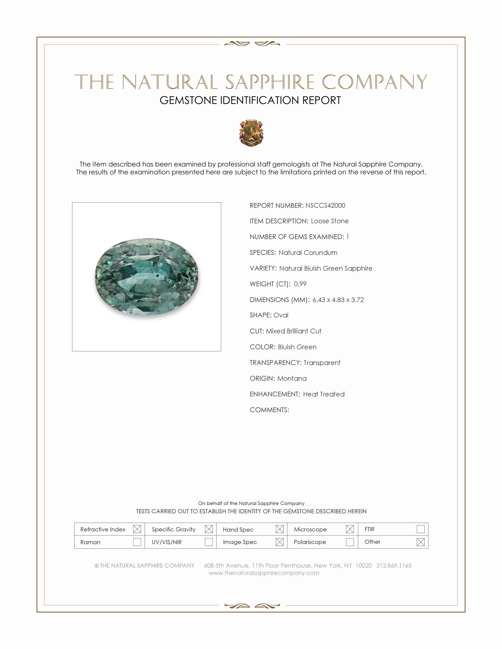 0.99 Ct. Bluish Green Sapphire from Montana