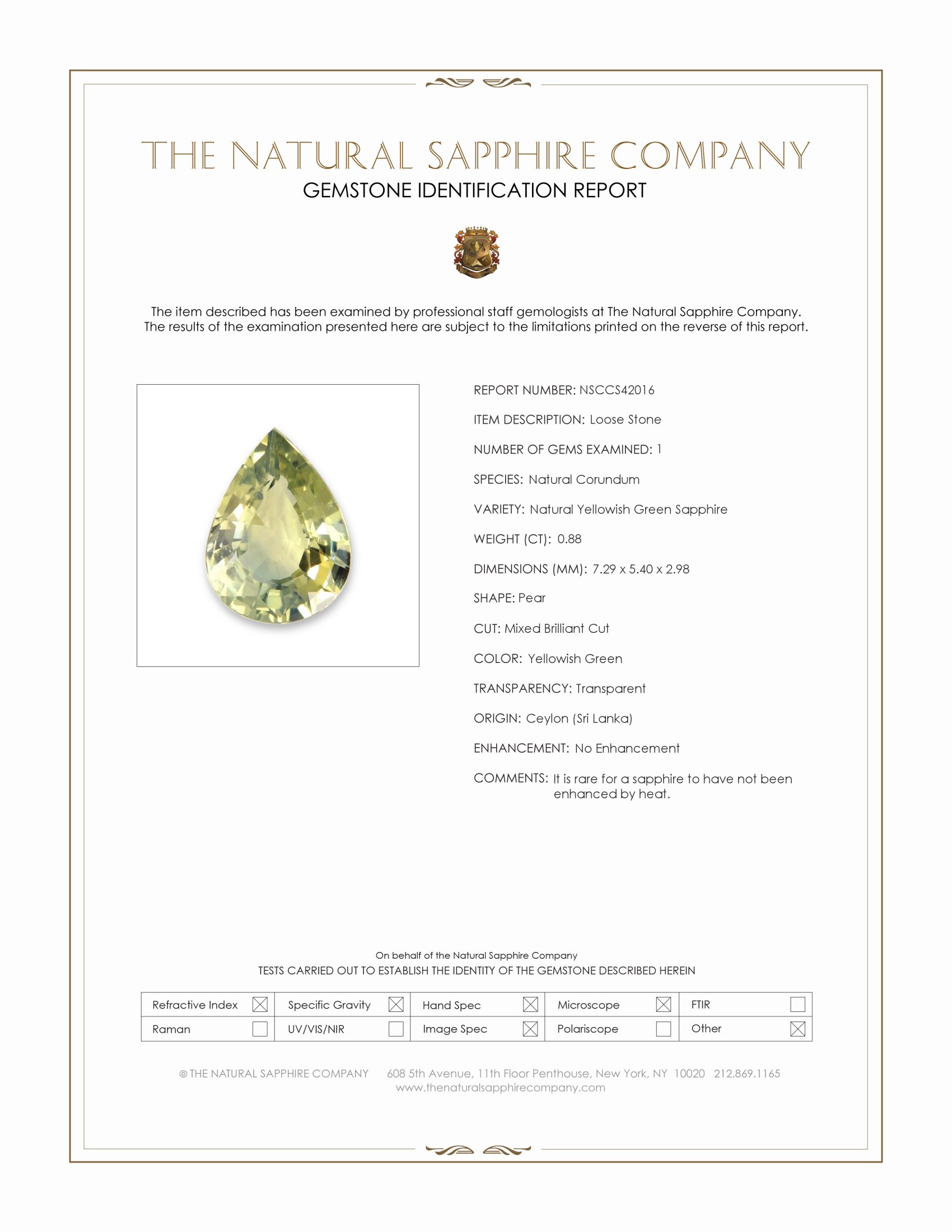 0.88 Ct. Yellowish Green Sapphire from Ceylon (Sri Lanka)