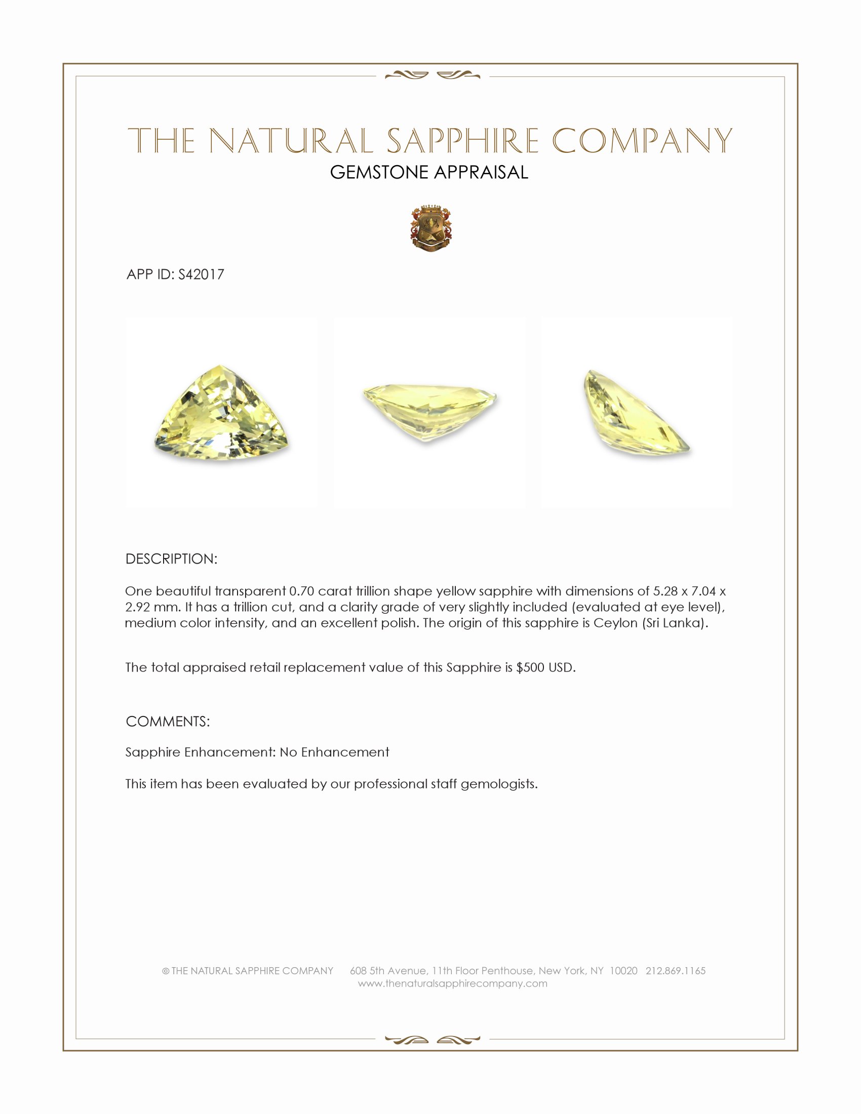 0.70 Ct. Yellow Sapphire from Ceylon (Sri Lanka)