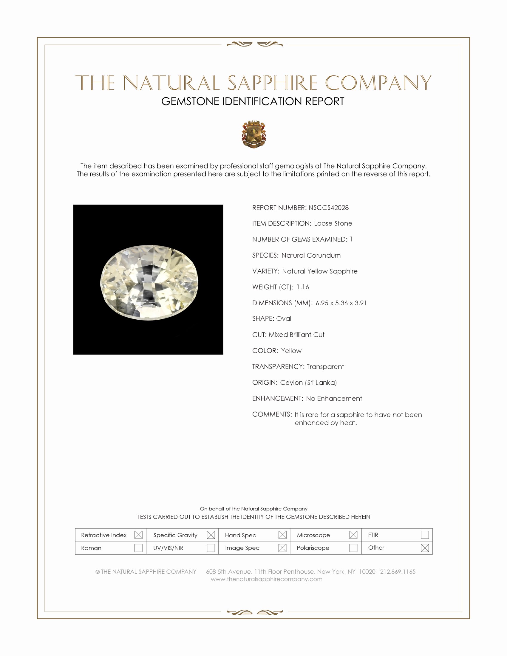 1.16 Ct. Yellow Sapphire from Ceylon (Sri Lanka)