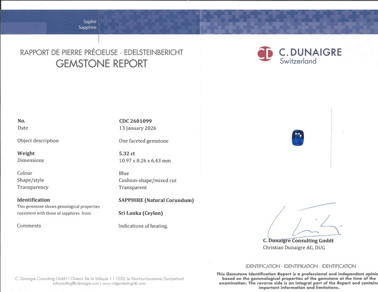 5.32 Ct. Blue Sapphire from Ceylon (Sri Lanka)