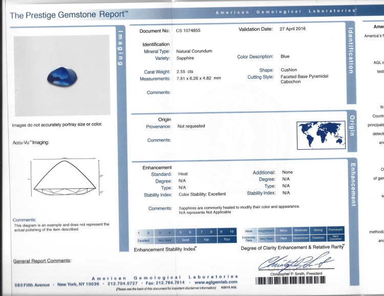 2.55 Ct. Blue Sapphire from Ceylon (Sri Lanka)