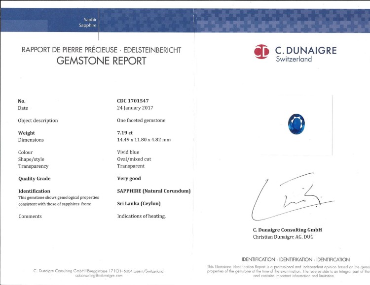 7.19 Ct. Blue Sapphire from Ceylon (Sri Lanka)