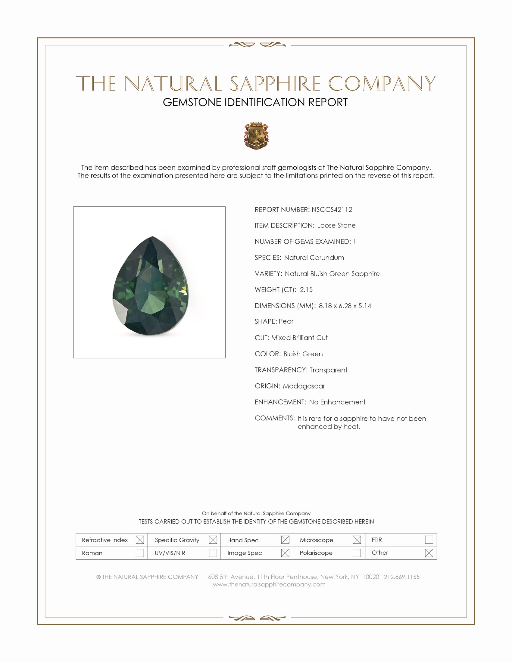 2.15 Ct. Bluish Green Sapphire from Madagascar