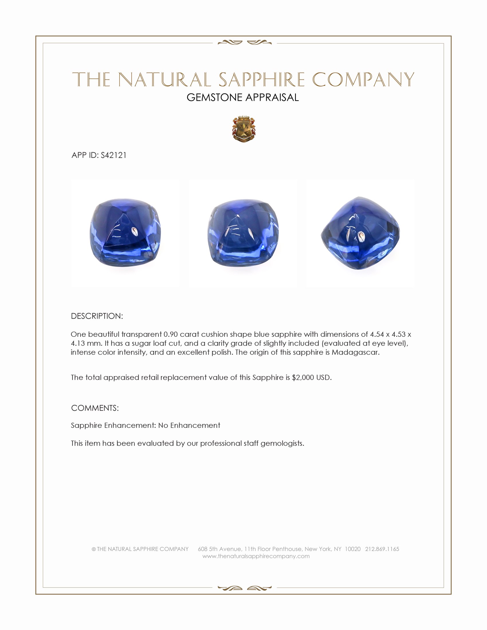 0.90 Ct. Blue Cabochon Sapphire from Madagascar