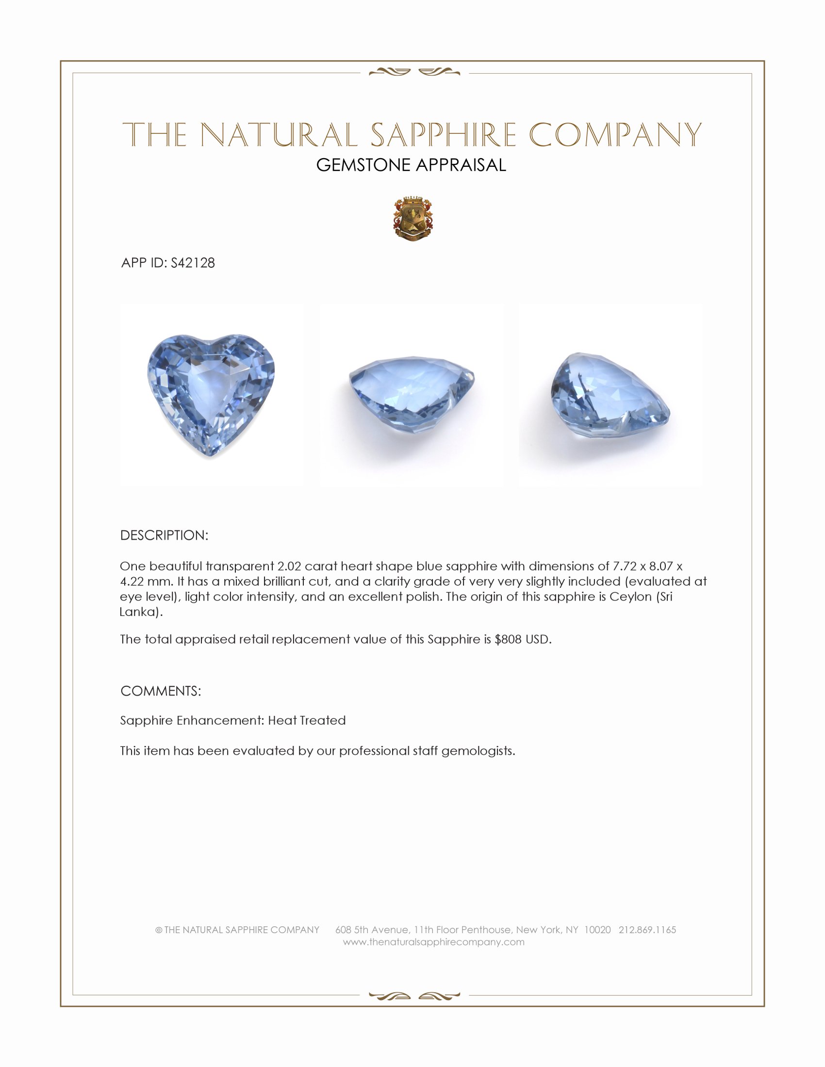 2.02 Ct. Blue Sapphire from Ceylon (Sri Lanka)