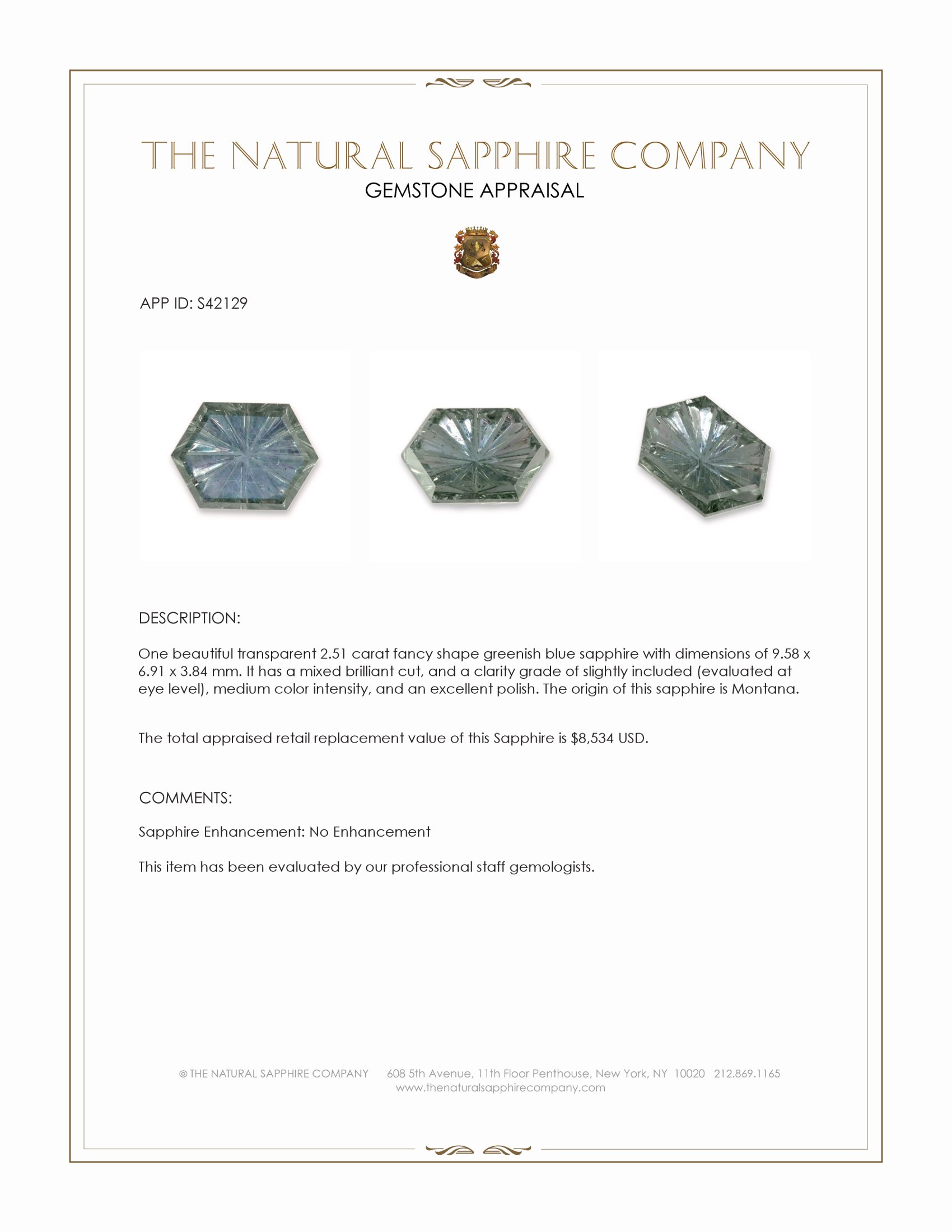 2.51 Ct. Greenish Blue Sapphire from Montana