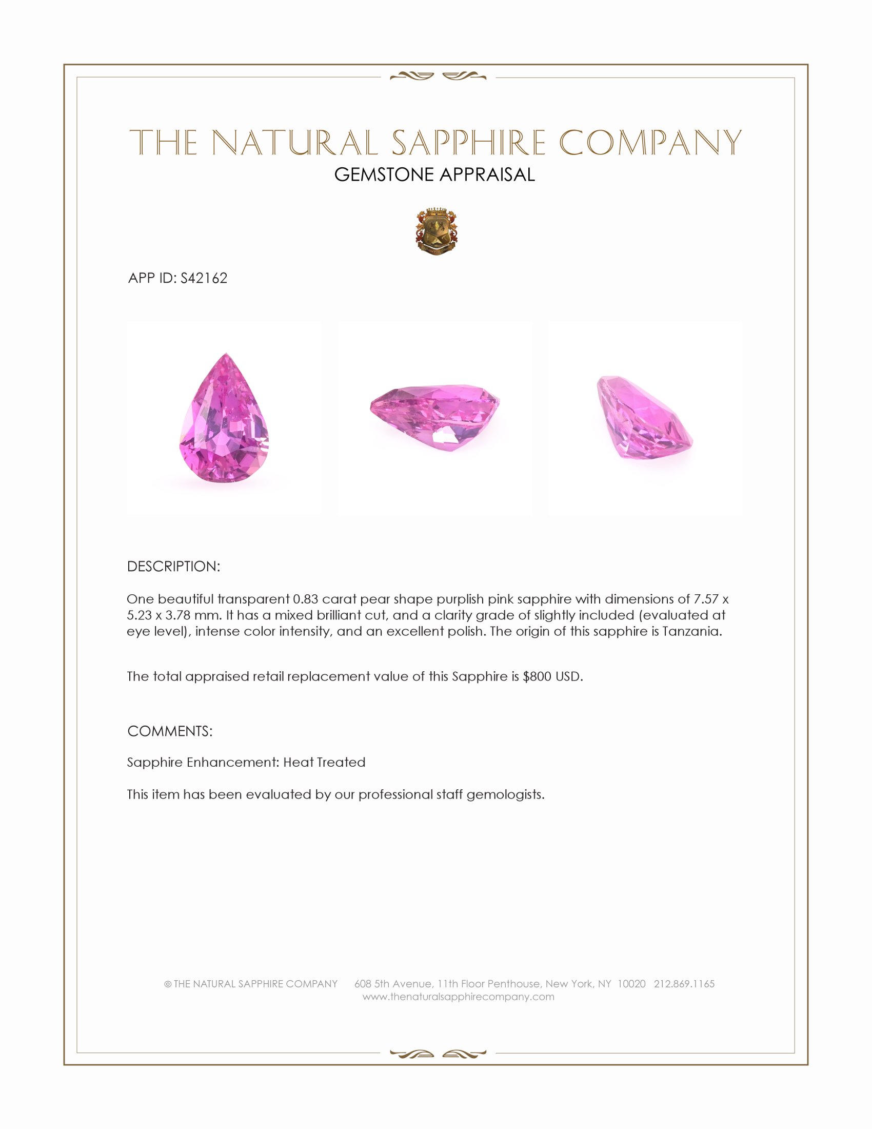 0.83 Ct. Purplish Pink Sapphire from Tanzania