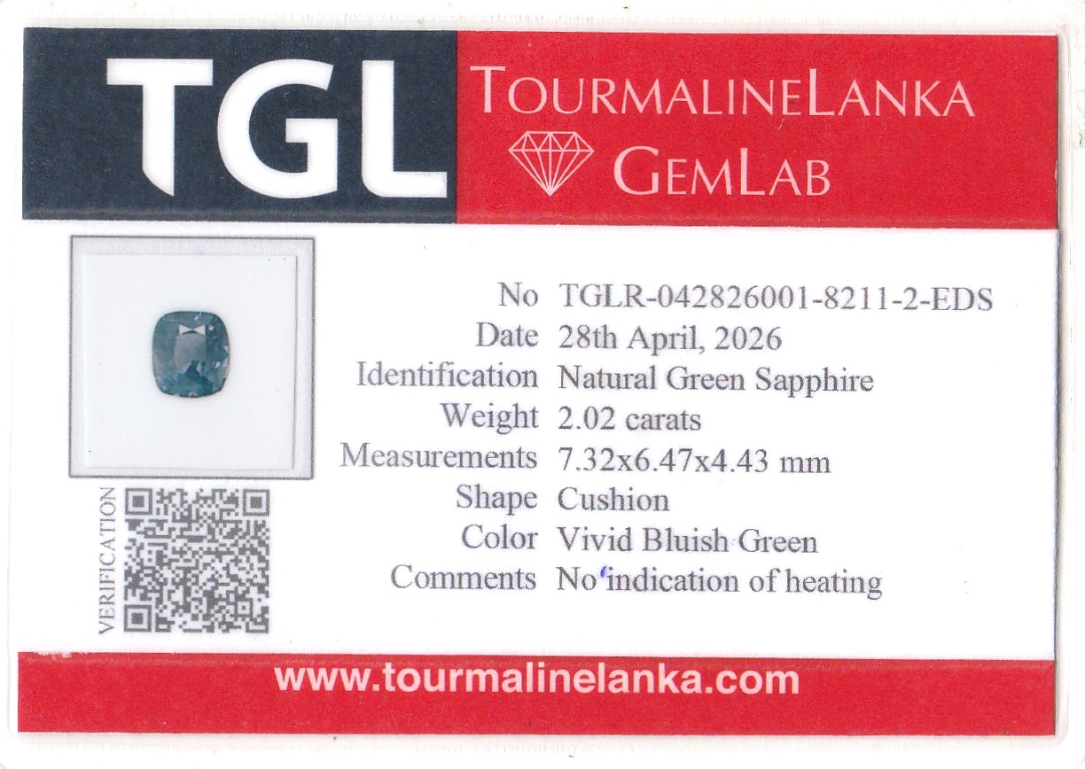 2.02 Ct. Greenish Blue Sapphire from Ceylon (Sri Lanka)