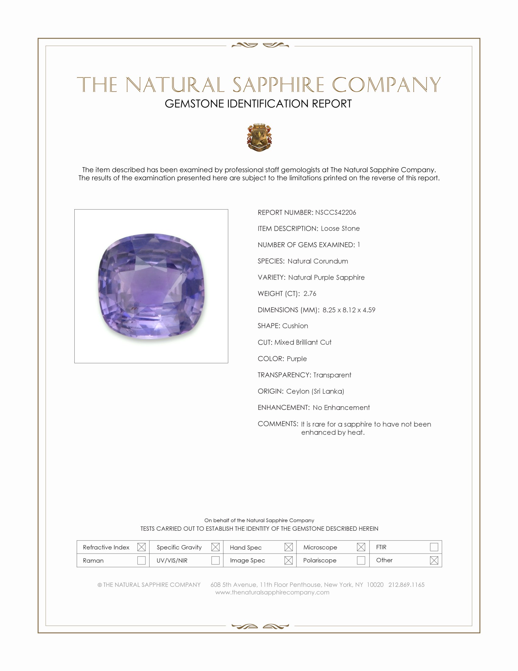 2.76 Ct. Purple Sapphire from Ceylon (Sri Lanka)