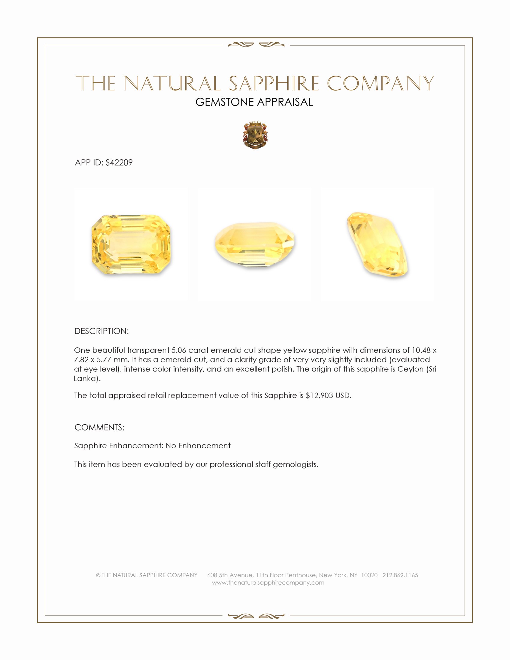 5.06 Ct. Yellow Sapphire from Ceylon (Sri Lanka)