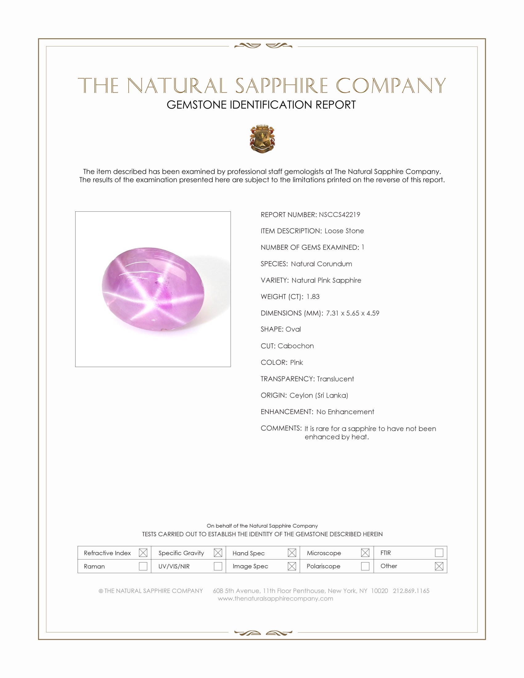 1.83 Ct. Pink Star Sapphire from Ceylon (Sri Lanka)