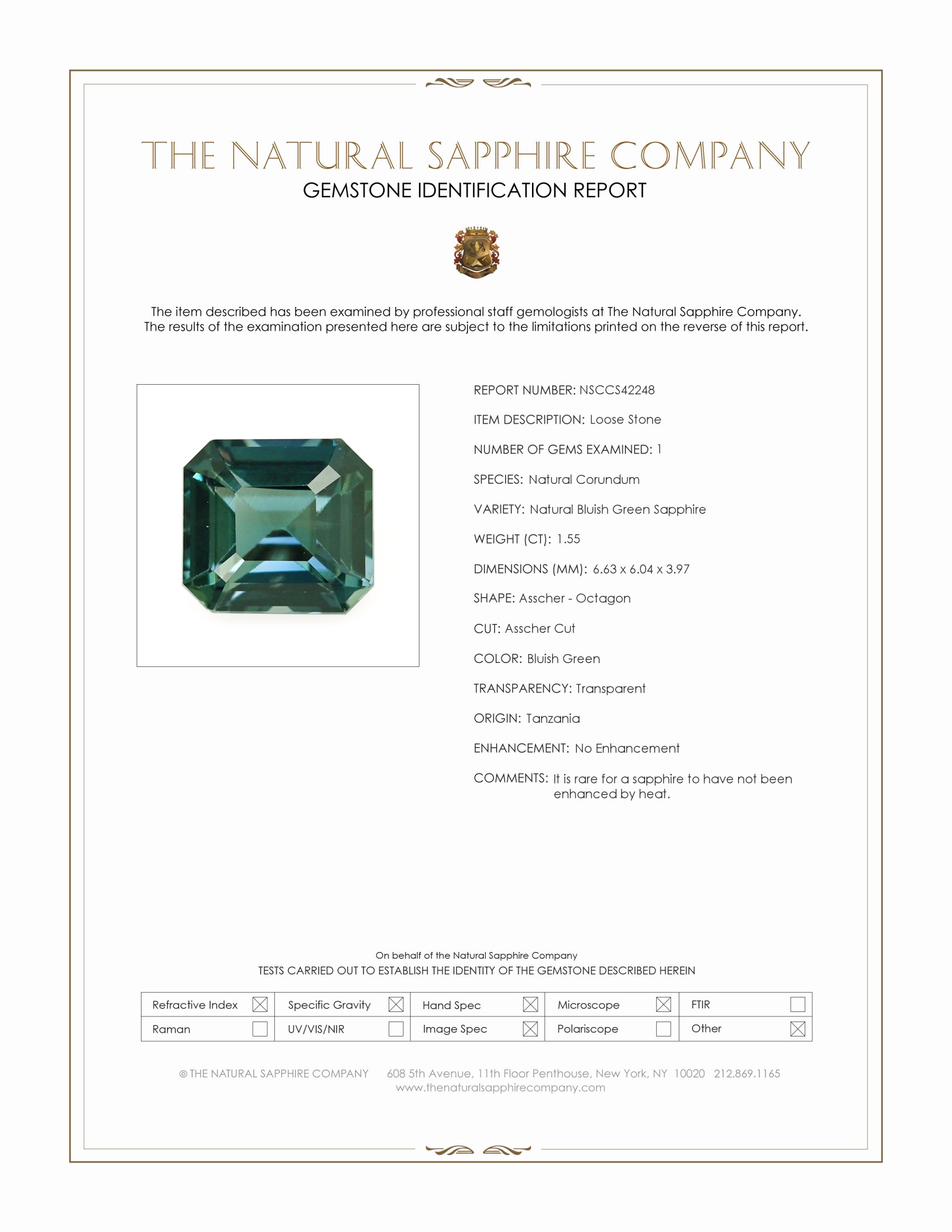 1.55 Ct. Bluish Green Sapphire from Tanzania