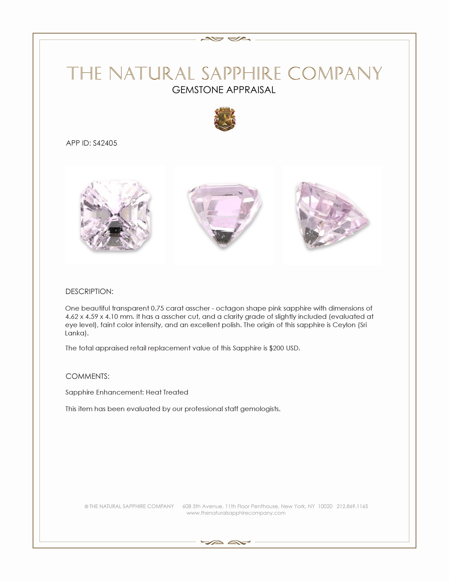 0.75 Ct. Pink Sapphire from Ceylon (Sri Lanka)