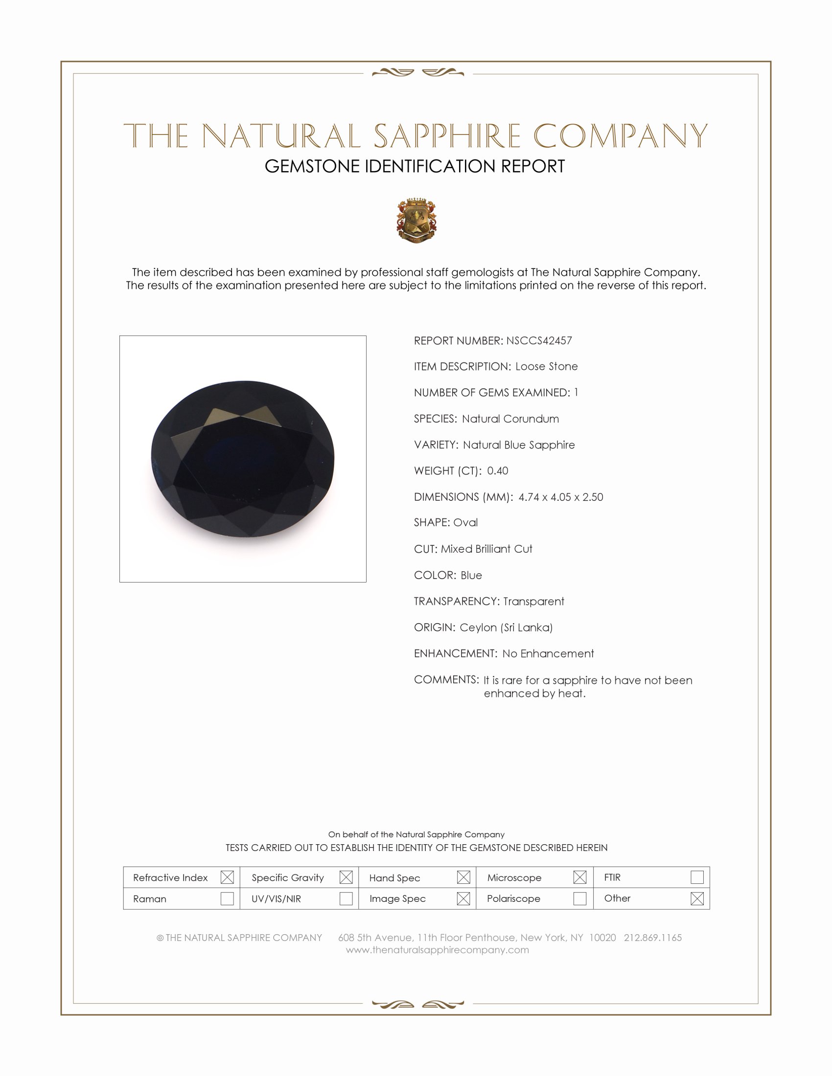 0.40 Ct. Blue Sapphire from Ceylon (Sri Lanka)