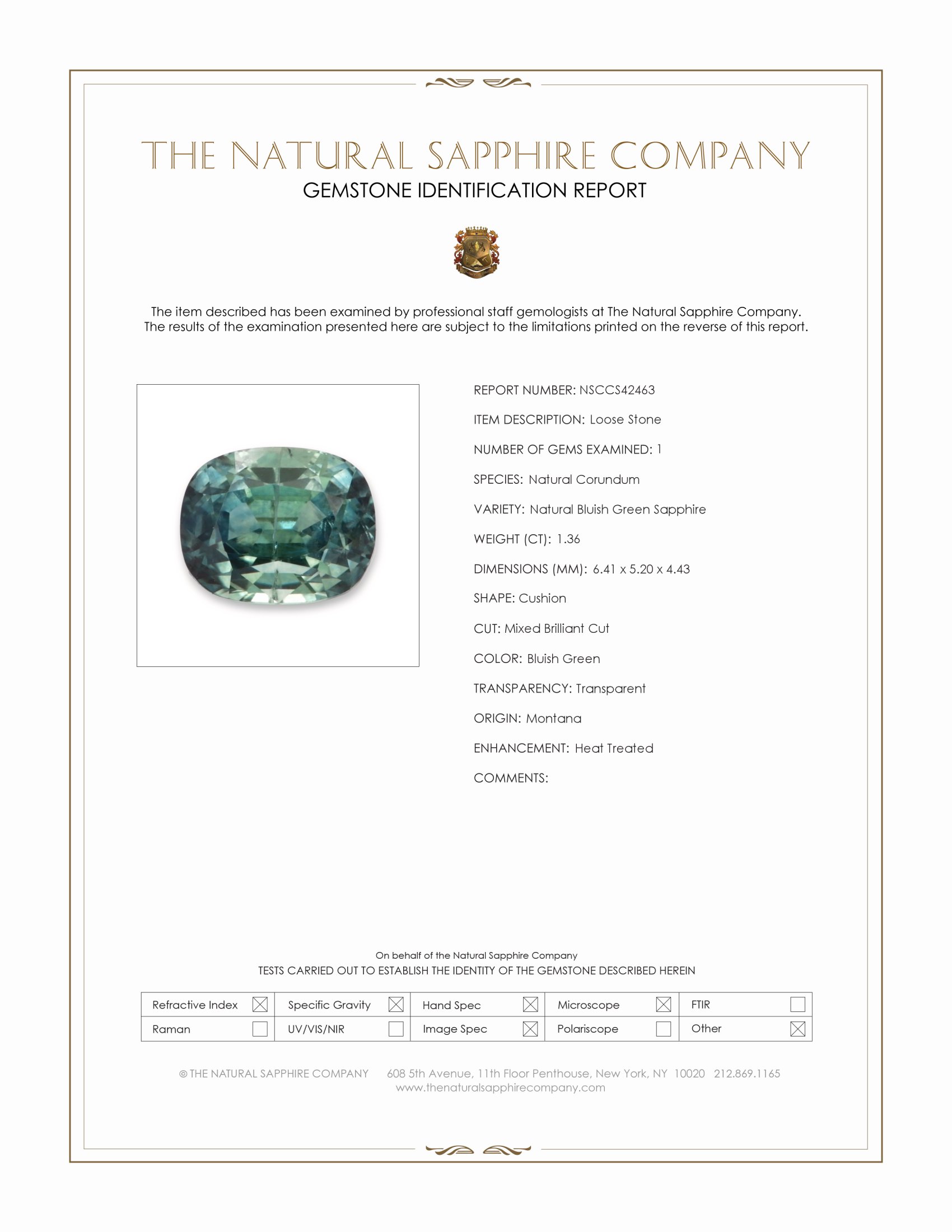 1.36 Ct. Bluish Green Sapphire from Montana