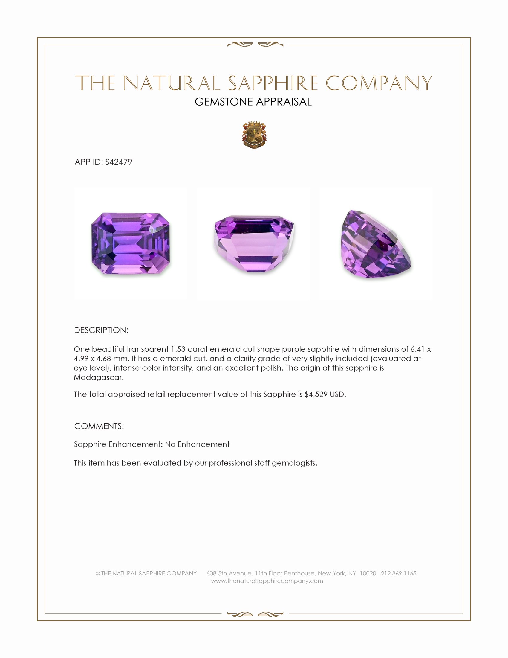 1.53 Ct. Purple Sapphire from Madagascar