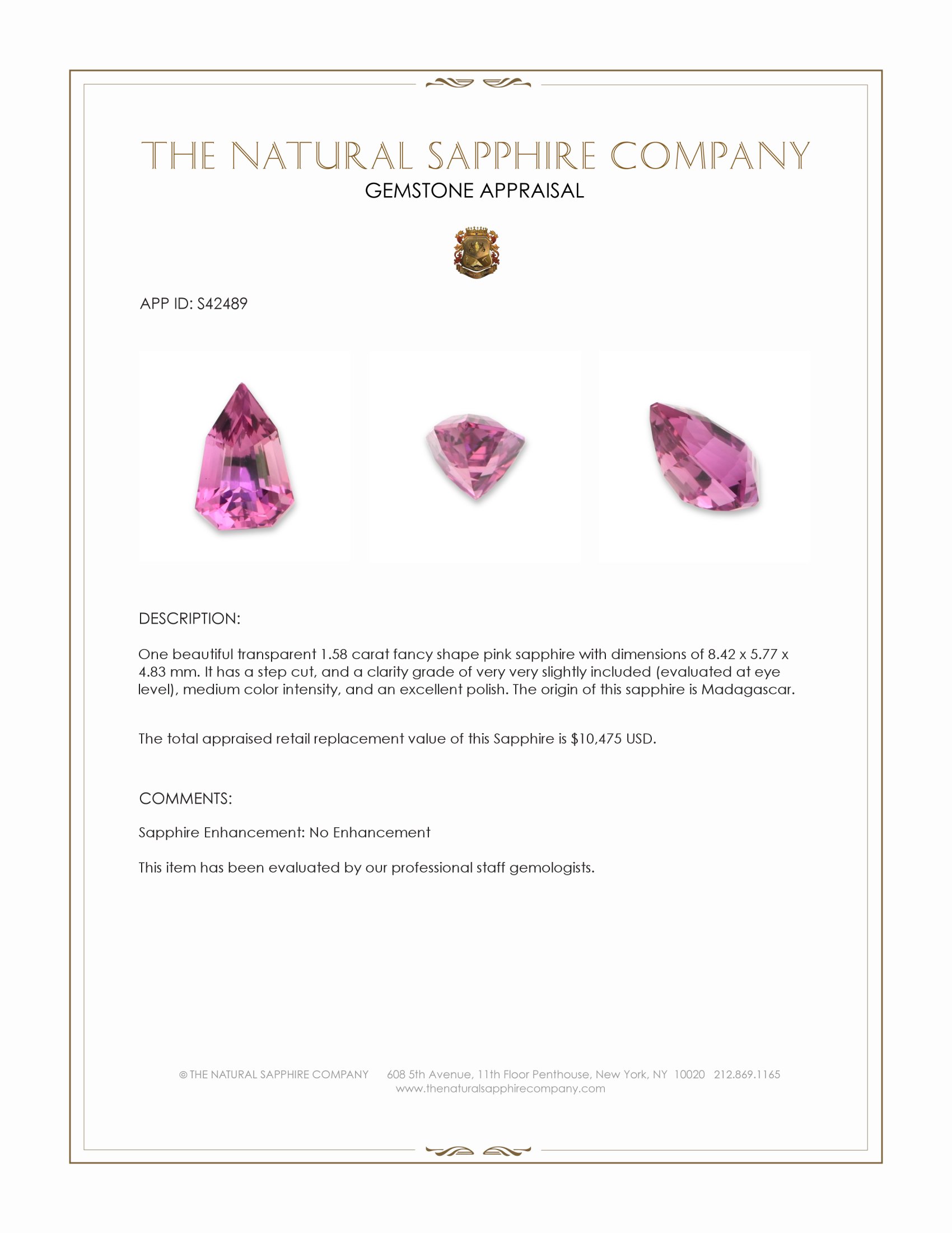 1.58 Ct. Pink Sapphire from Madagascar
