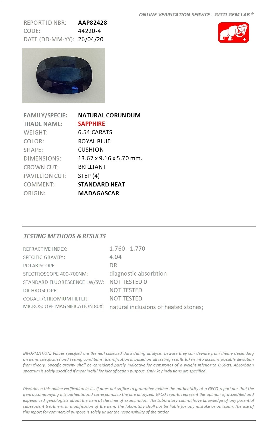 6.54 Ct. Blue Sapphire from Madagascar