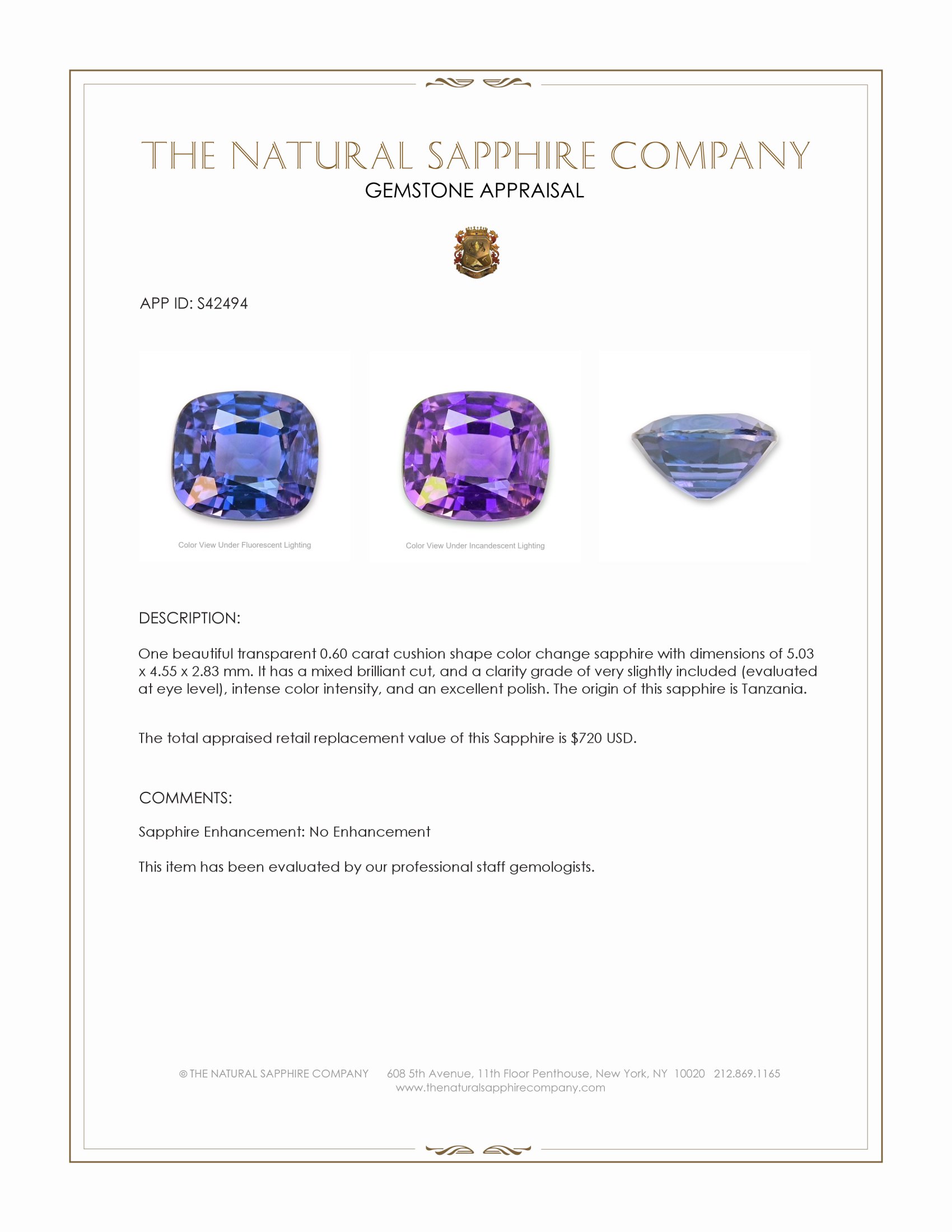 0.60 Ct. Color Change Sapphire from Tanzania