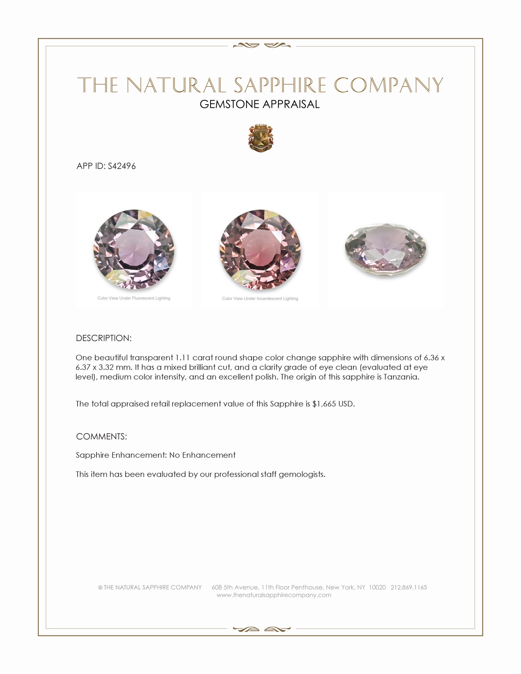 1.11 Ct. Color Change Sapphire from Tanzania
