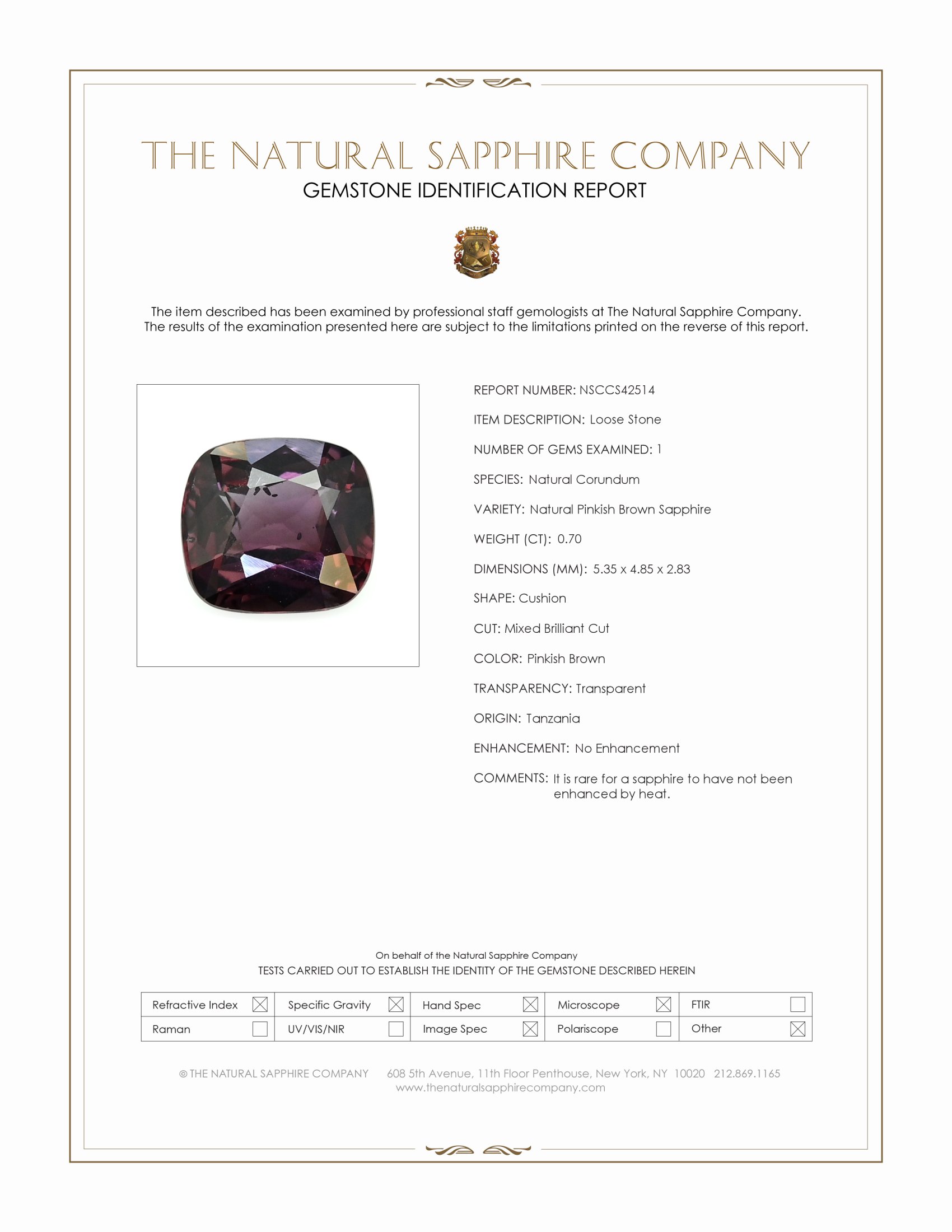 0.70 Ct. Pinkish Brown Sapphire from Tanzania