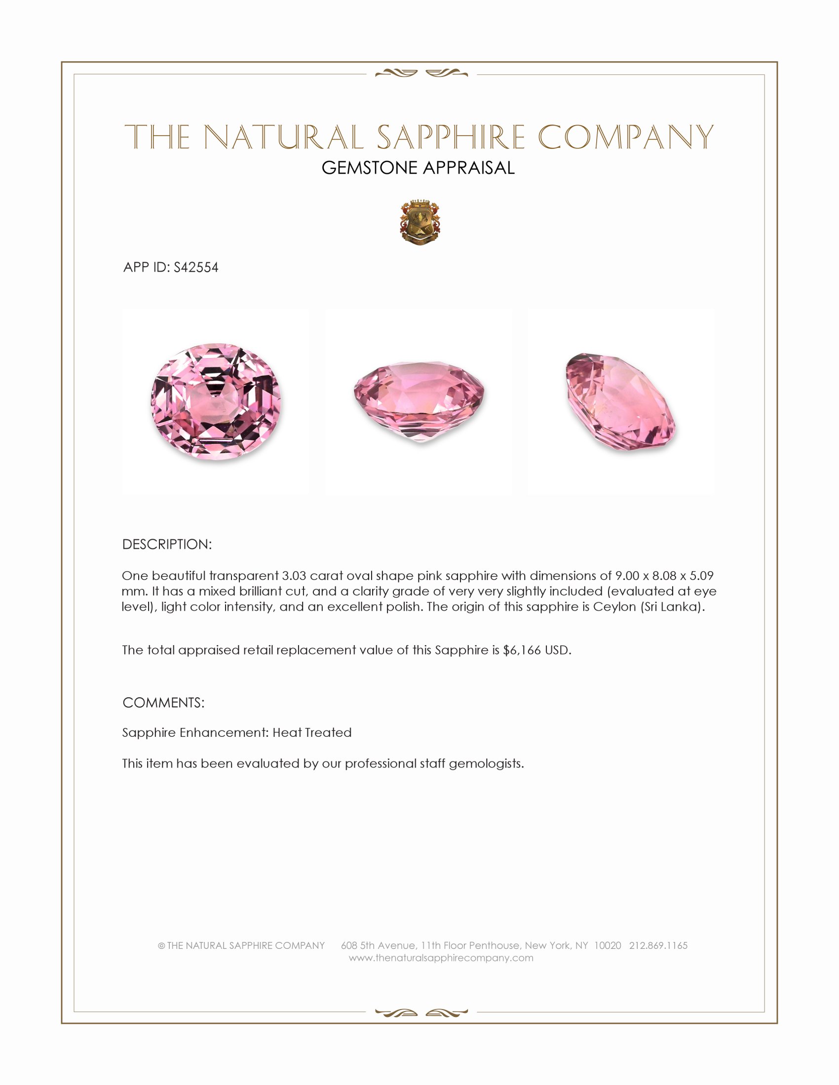 3.03 Ct. Pink Sapphire from Ceylon (Sri Lanka)