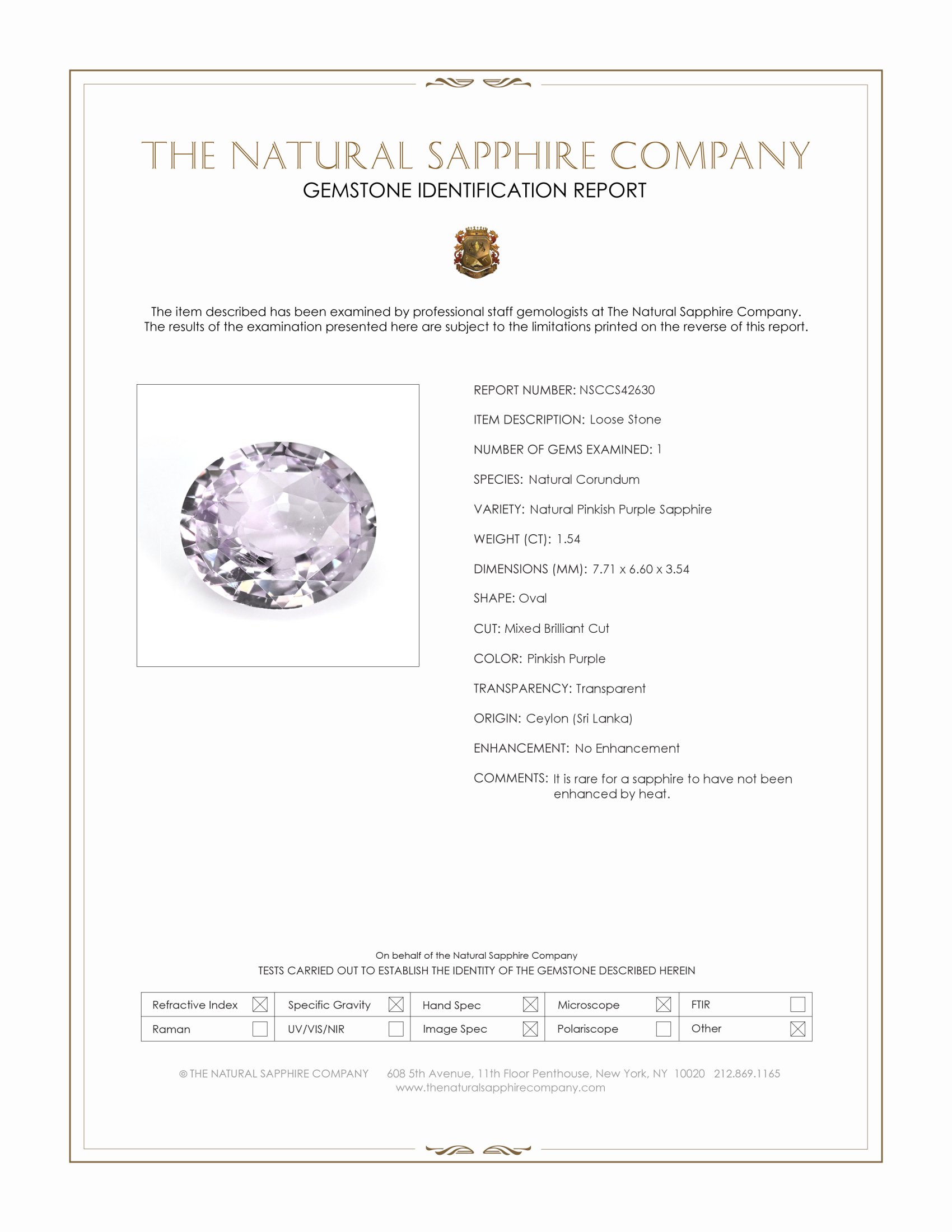 1.54 Ct. Pinkish Purple Sapphire from Ceylon (Sri Lanka)