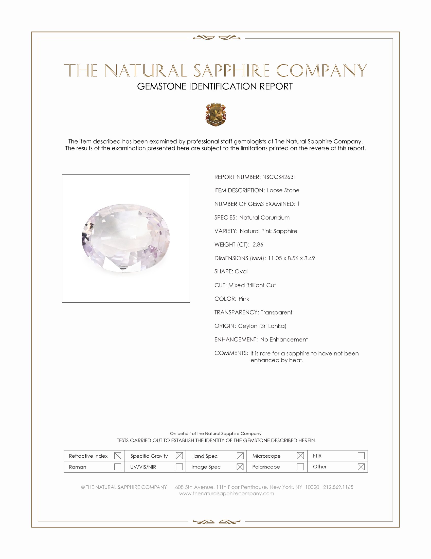 2.86 Ct. Pink Sapphire from Ceylon (Sri Lanka)