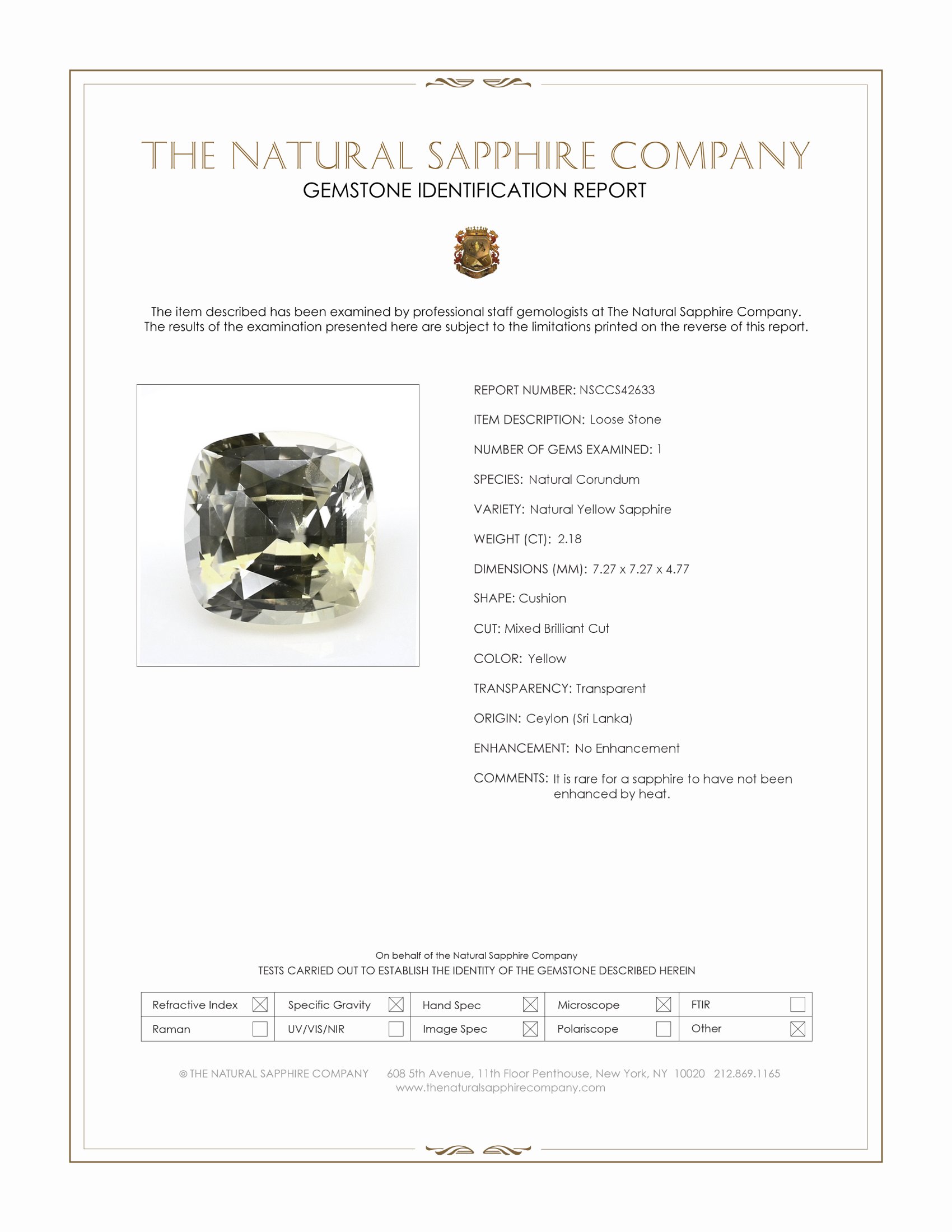 2.18 Ct. Yellow Sapphire from Ceylon (Sri Lanka)