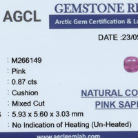 0.86 Ct. Purplish Pink Sapphire from Ceylon (Sri Lanka) Scan Report