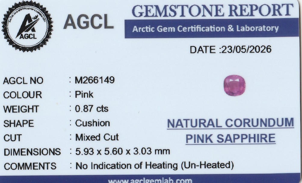 0.86 Ct. Purplish Pink Sapphire from Ceylon (Sri Lanka)