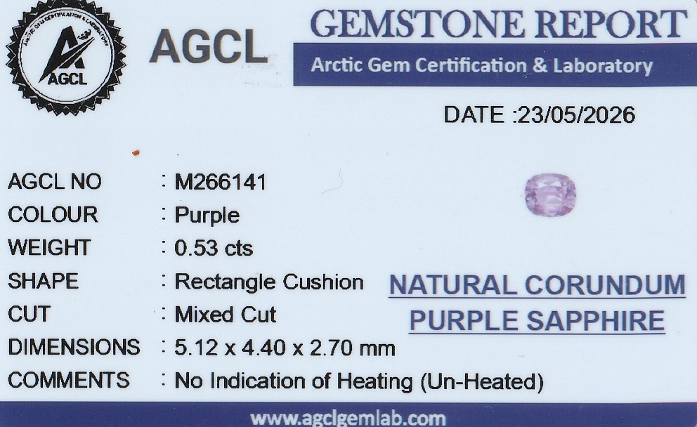 0.53 Ct. Purple Sapphire from Ceylon (Sri Lanka)