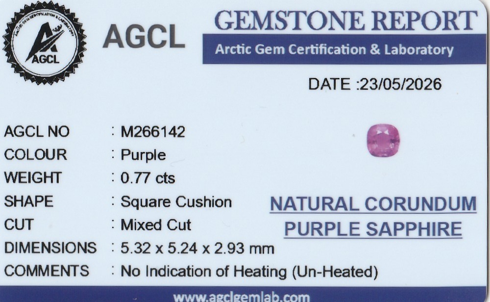 0.77 Ct. Pinkish Purple Sapphire from Ceylon (Sri Lanka)