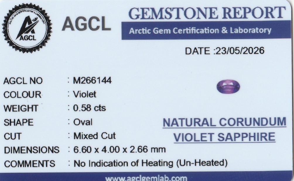 0.58 Ct. Violet Sapphire from Ceylon (Sri Lanka)