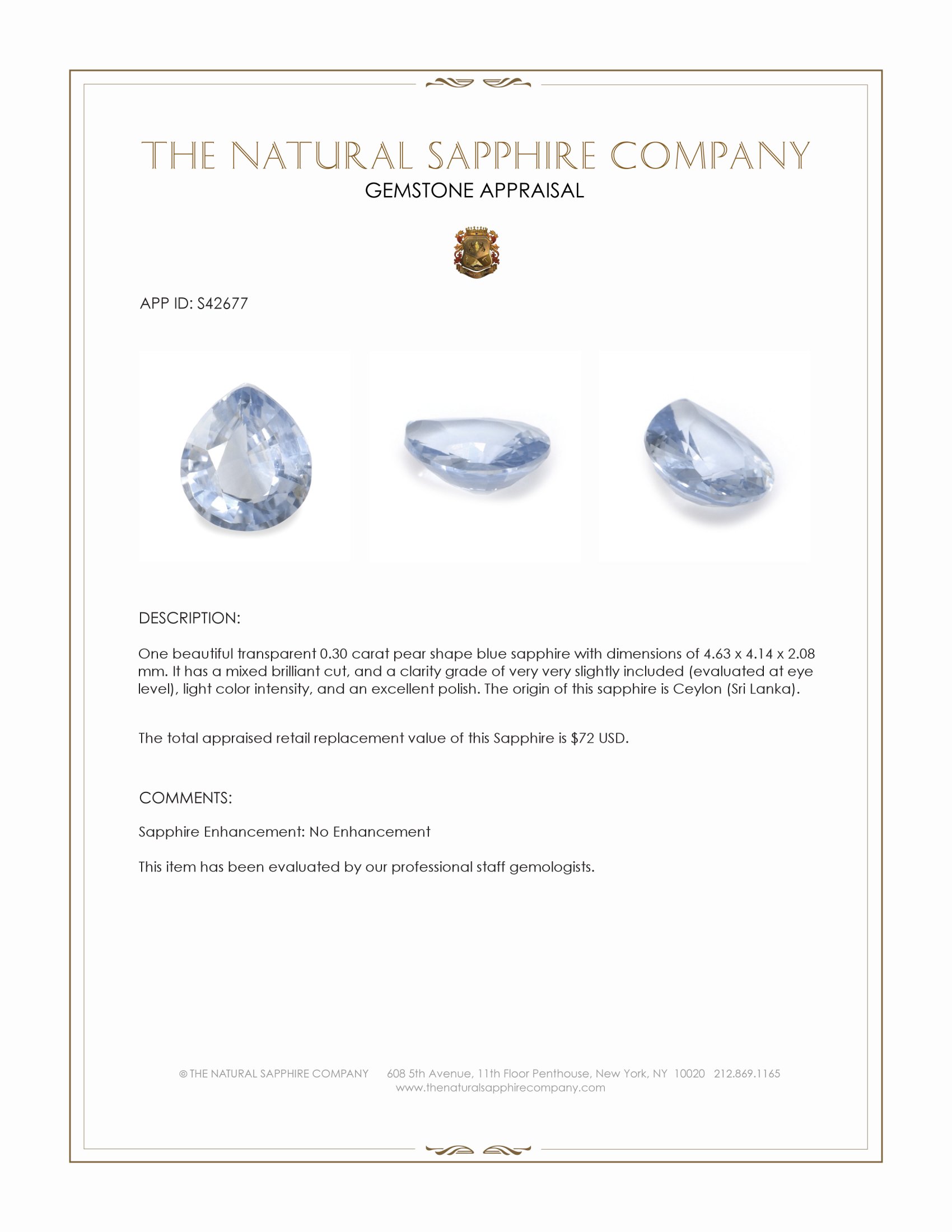 0.30 Ct. Blue Sapphire from Ceylon (Sri Lanka)