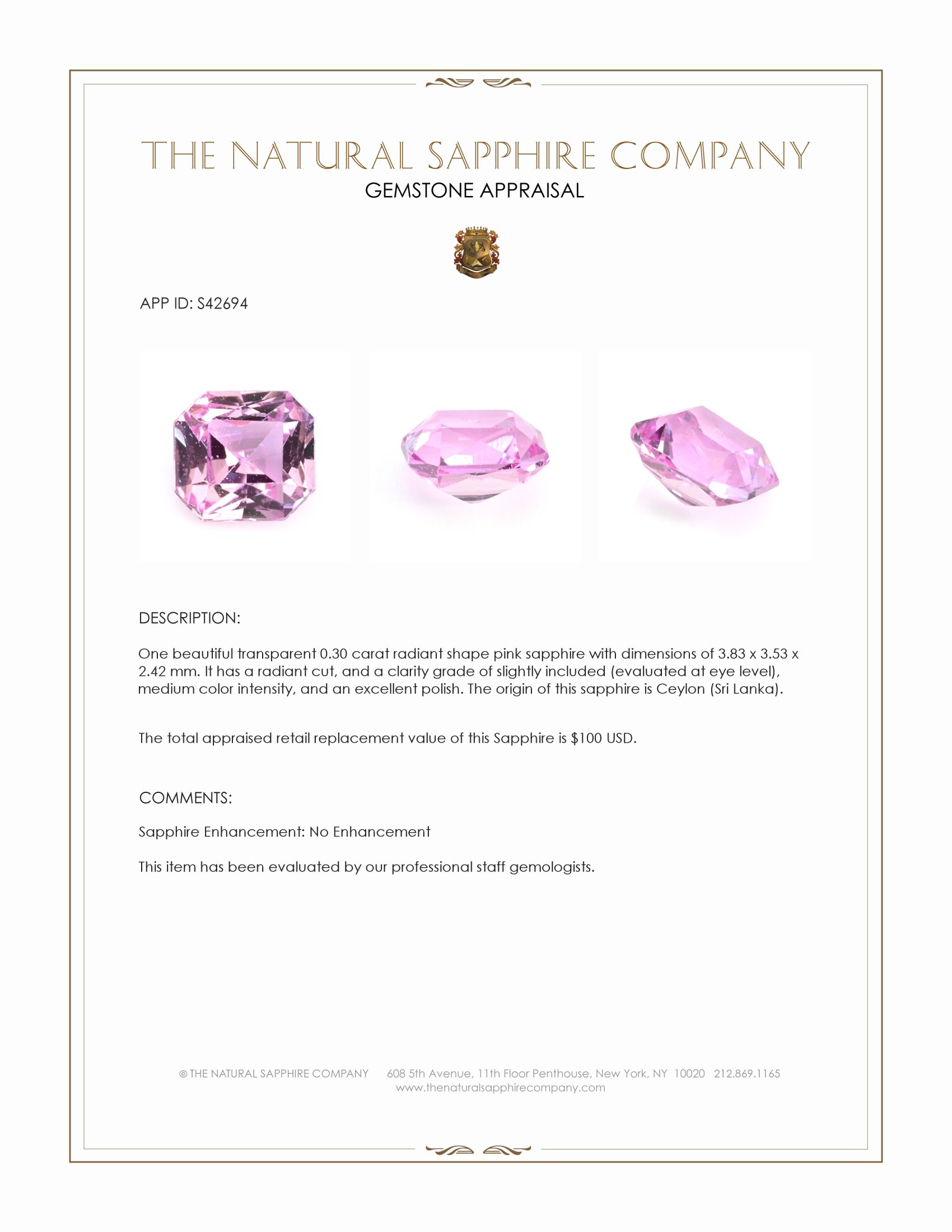 0.30 Ct. Pink Sapphire from Ceylon (Sri Lanka)
