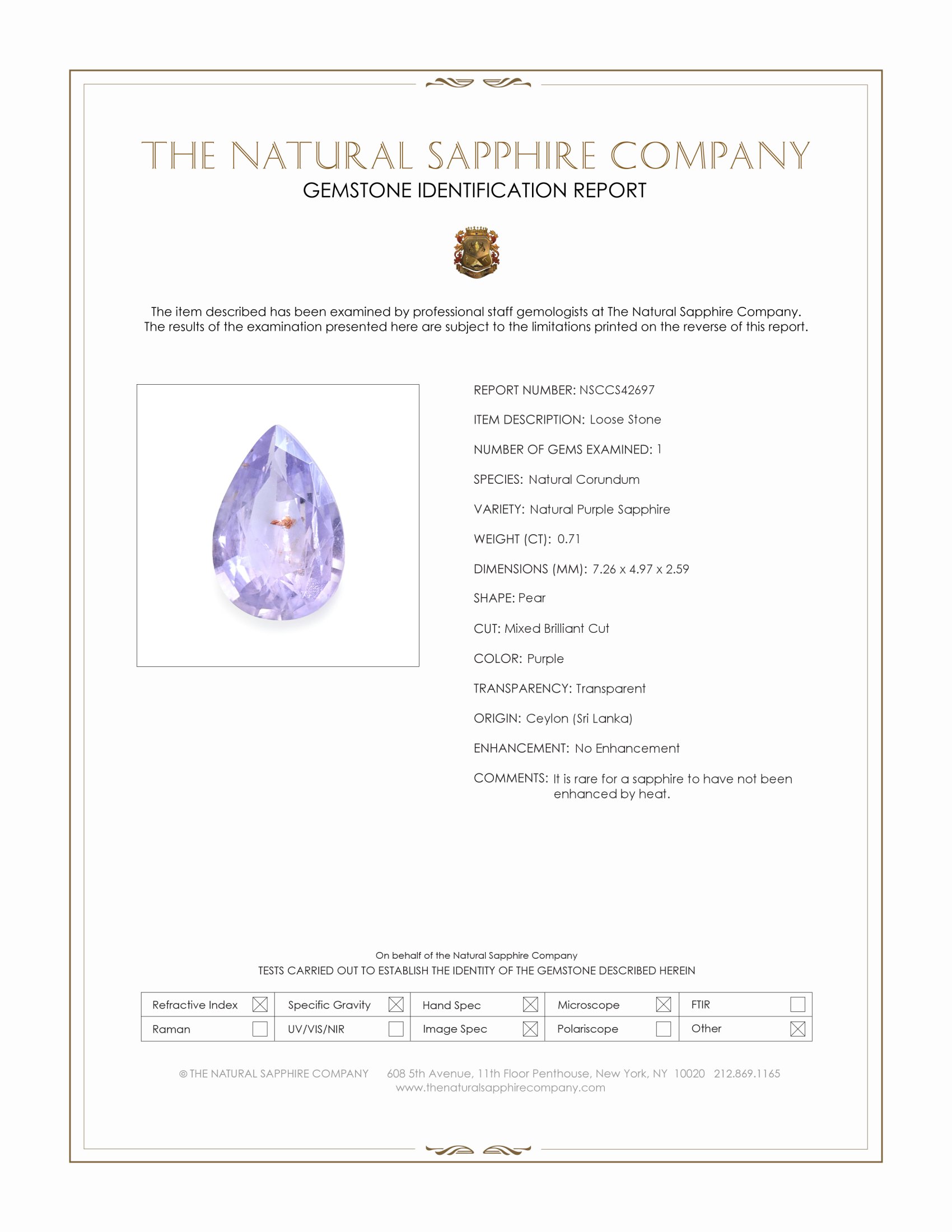 0.71 Ct. Purple Sapphire from Ceylon (Sri Lanka)