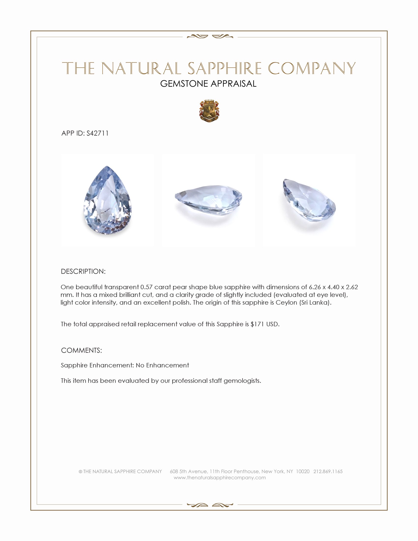 0.57 Ct. Blue Sapphire from Ceylon (Sri Lanka)