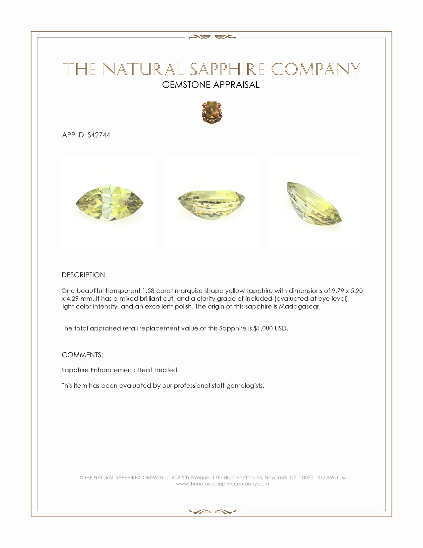 1.58 Ct. Yellow Sapphire from Madagascar