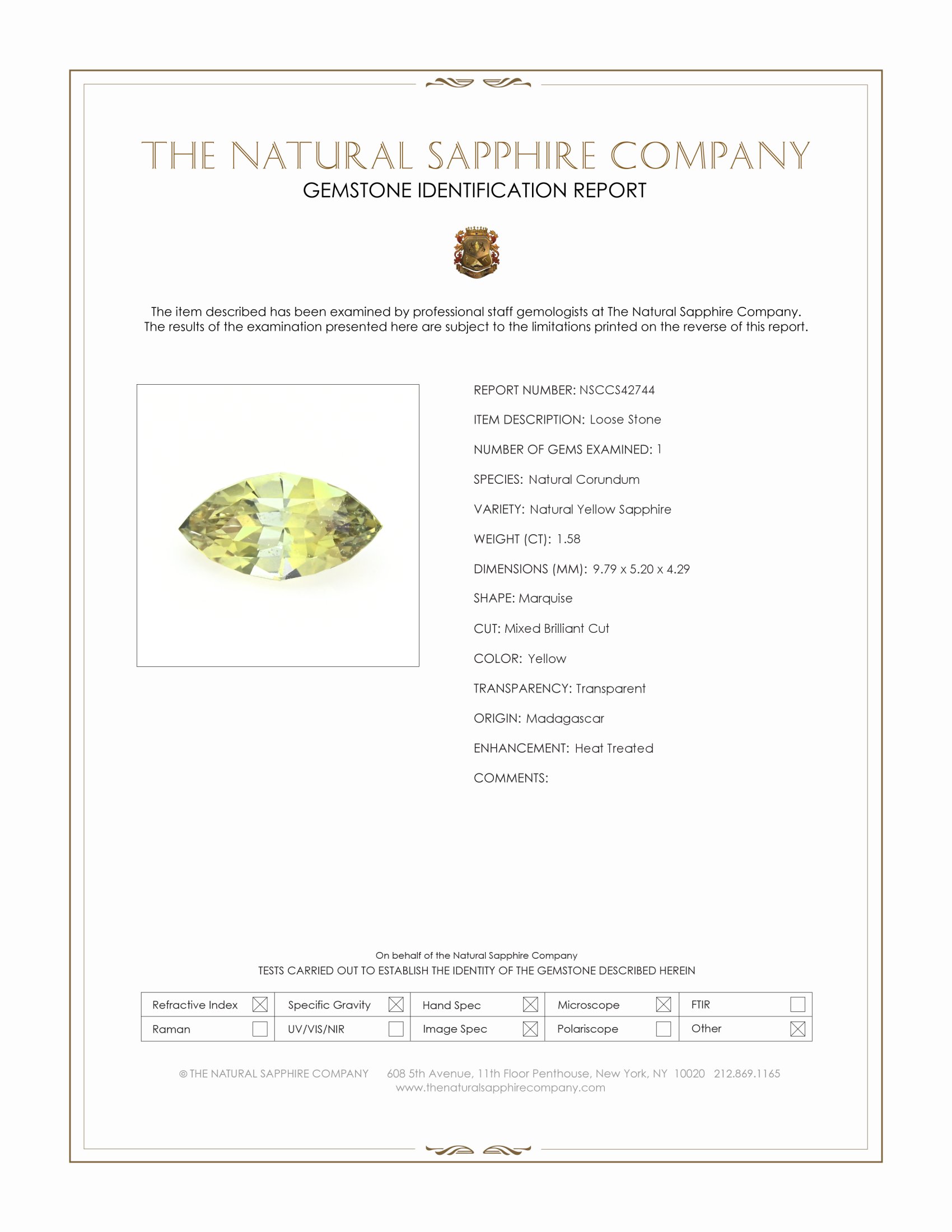 1.58 Ct. Yellow Sapphire from Madagascar