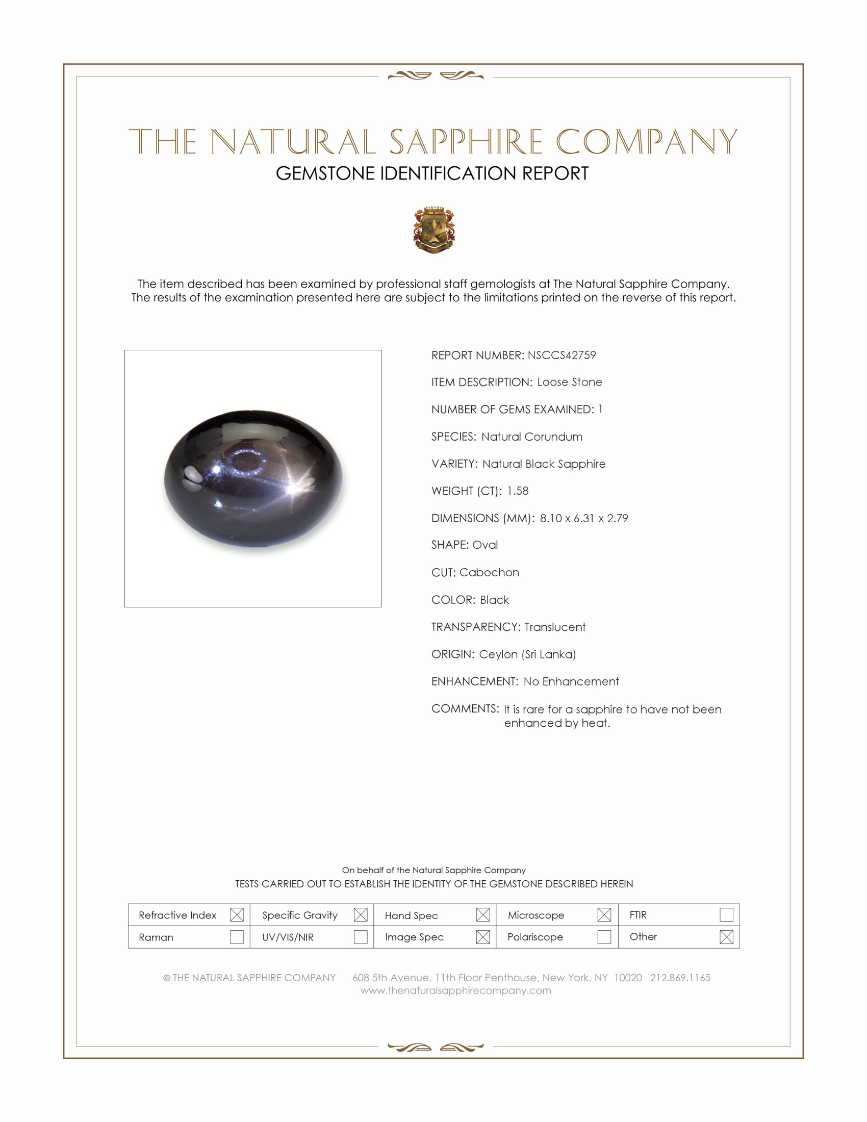 1.58 Ct. Black Star Sapphire from Ceylon (Sri Lanka)