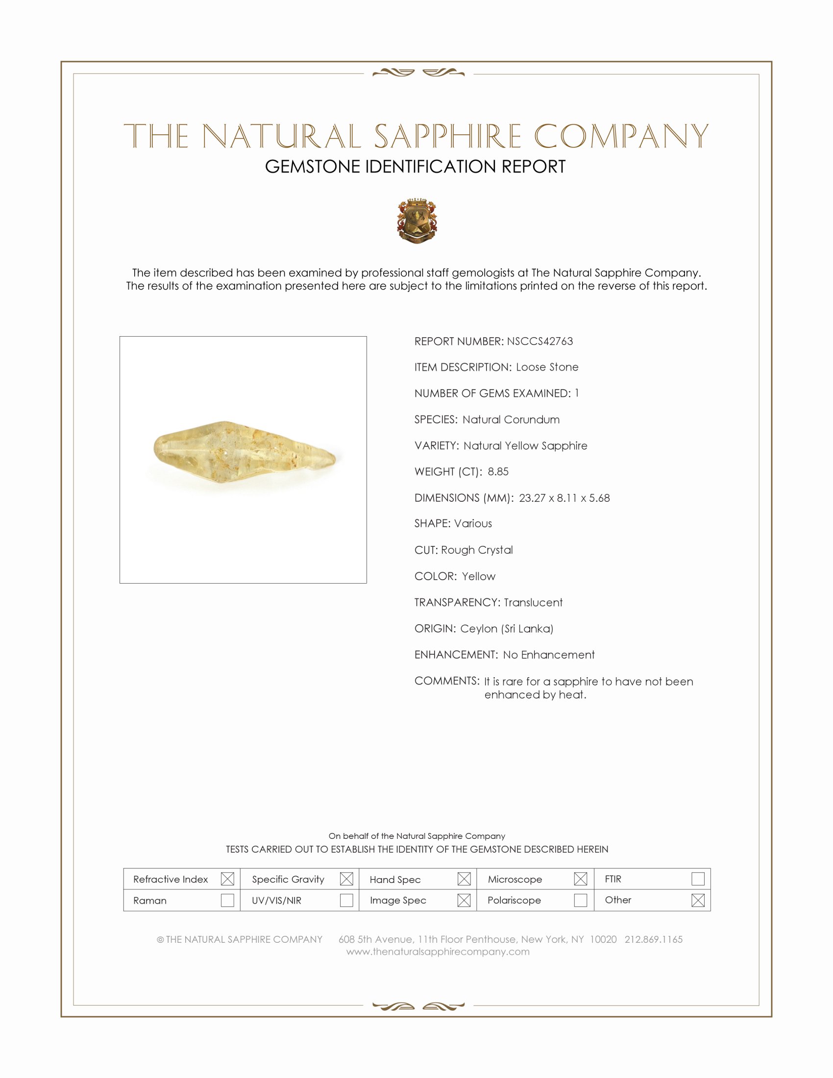8.85 Ct. Yellow Sapphire from Ceylon (Sri Lanka)
