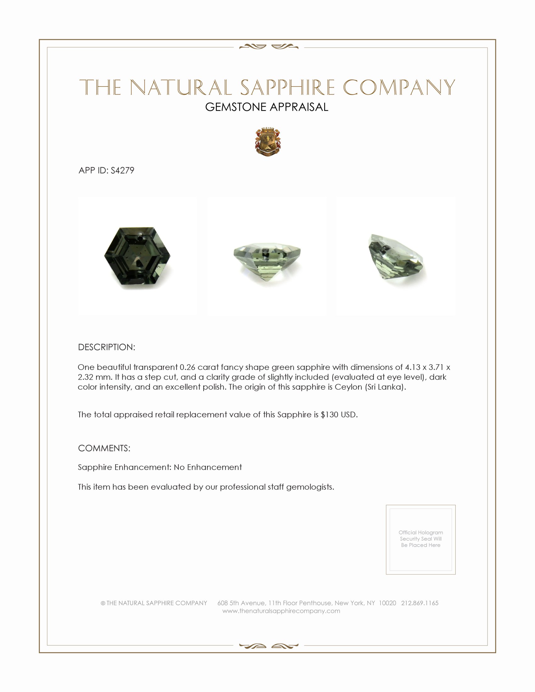 0.26 Ct. Green Sapphire from Ceylon (Sri Lanka)