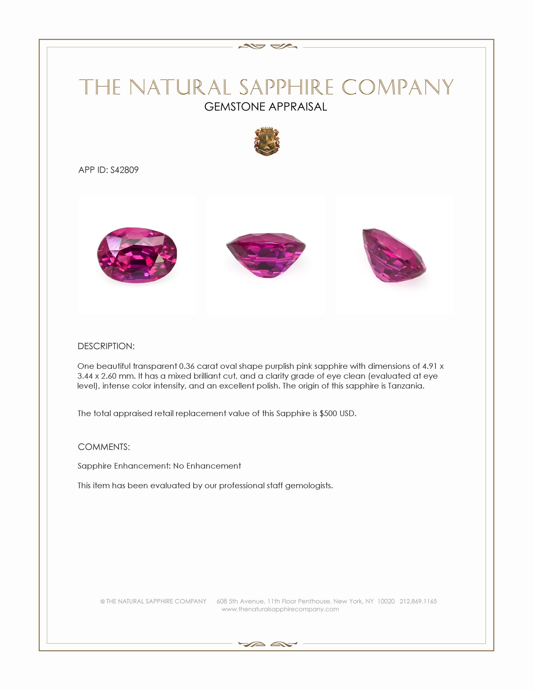 0.36 Ct. Purplish Pink Sapphire from Tanzania