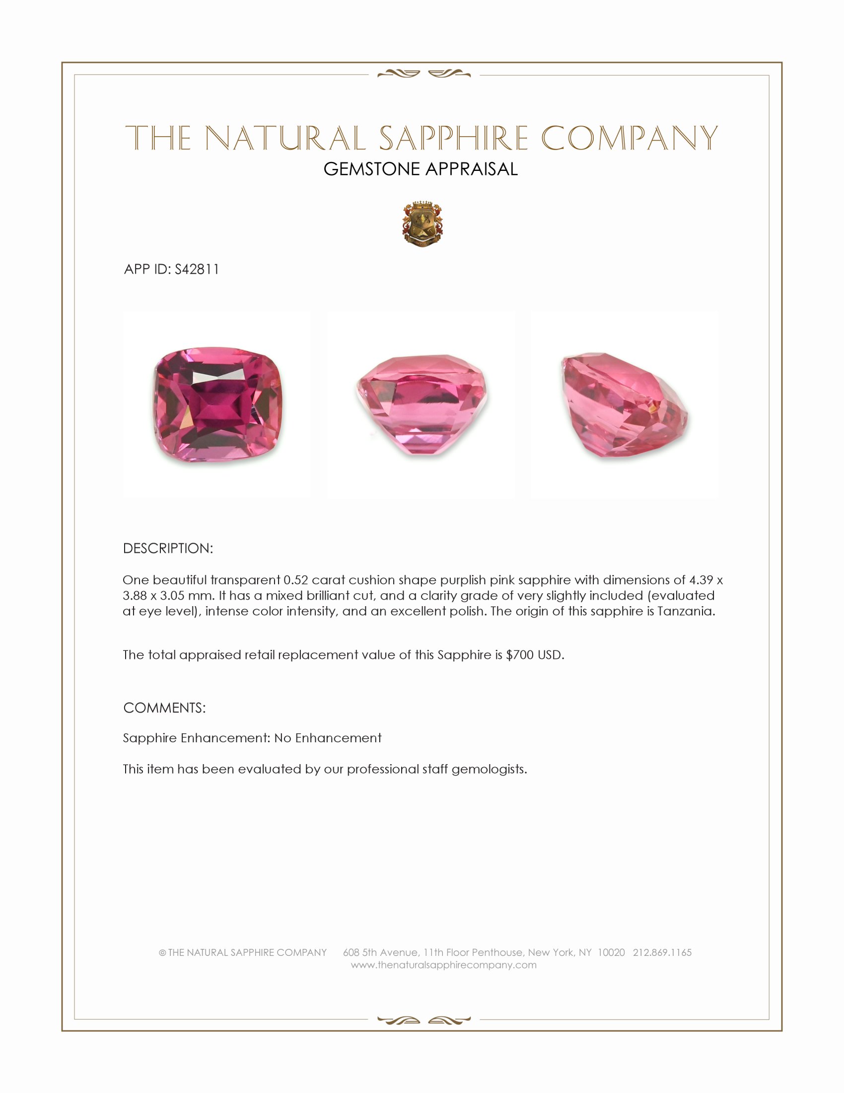 0.52 Ct. Purplish Pink Sapphire from Tanzania
