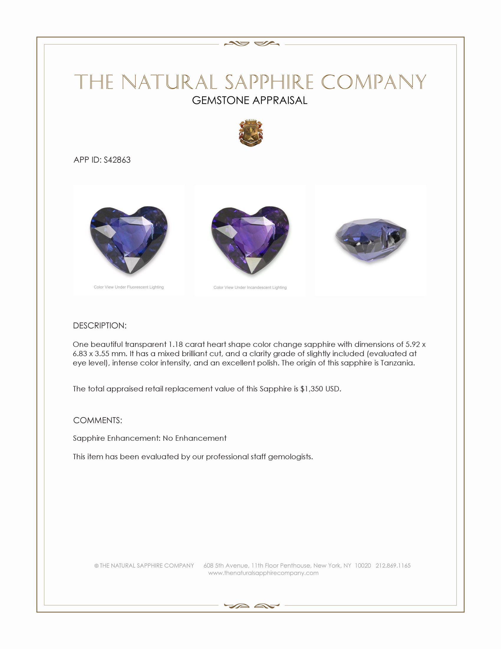 1.18 Ct. Color Change Sapphire from Tanzania