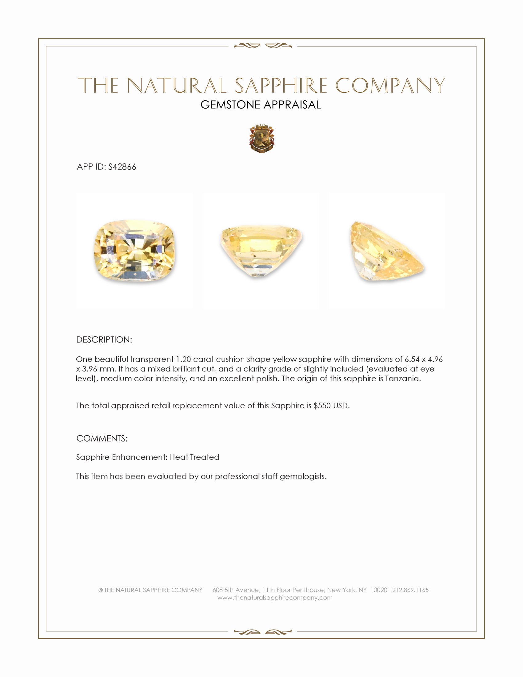 1.20 Ct. Yellow Sapphire from Tanzania