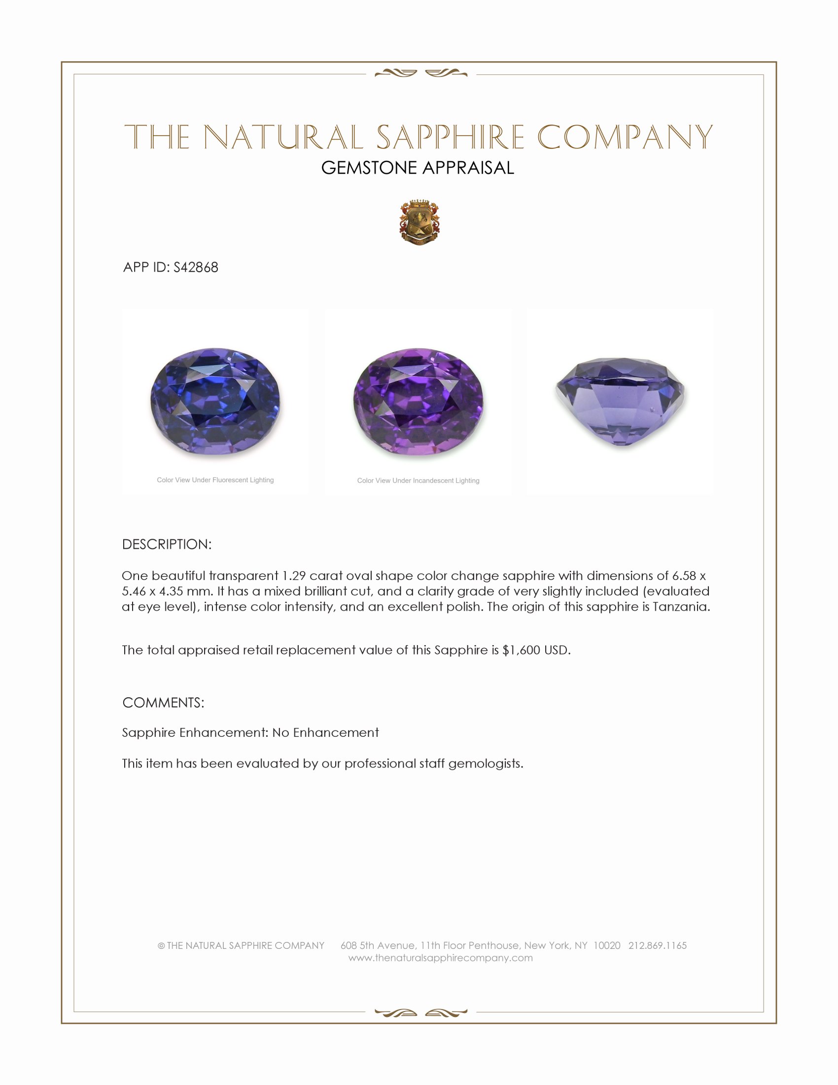 1.29 Ct. Color Change Sapphire from Tanzania